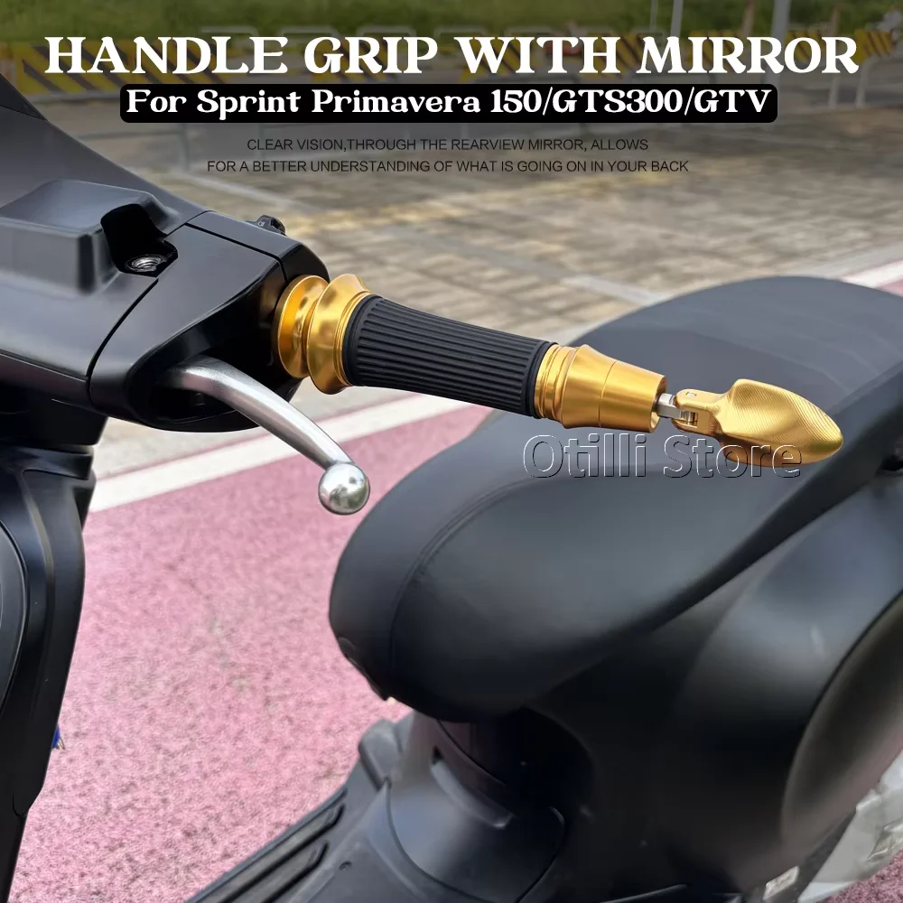 

For Vespa GTS 300 GTV Sprint Primavera 150 New Motorcycle Accessories Hand Grips Handle Bar End Cap With Mini Rearview Mirror