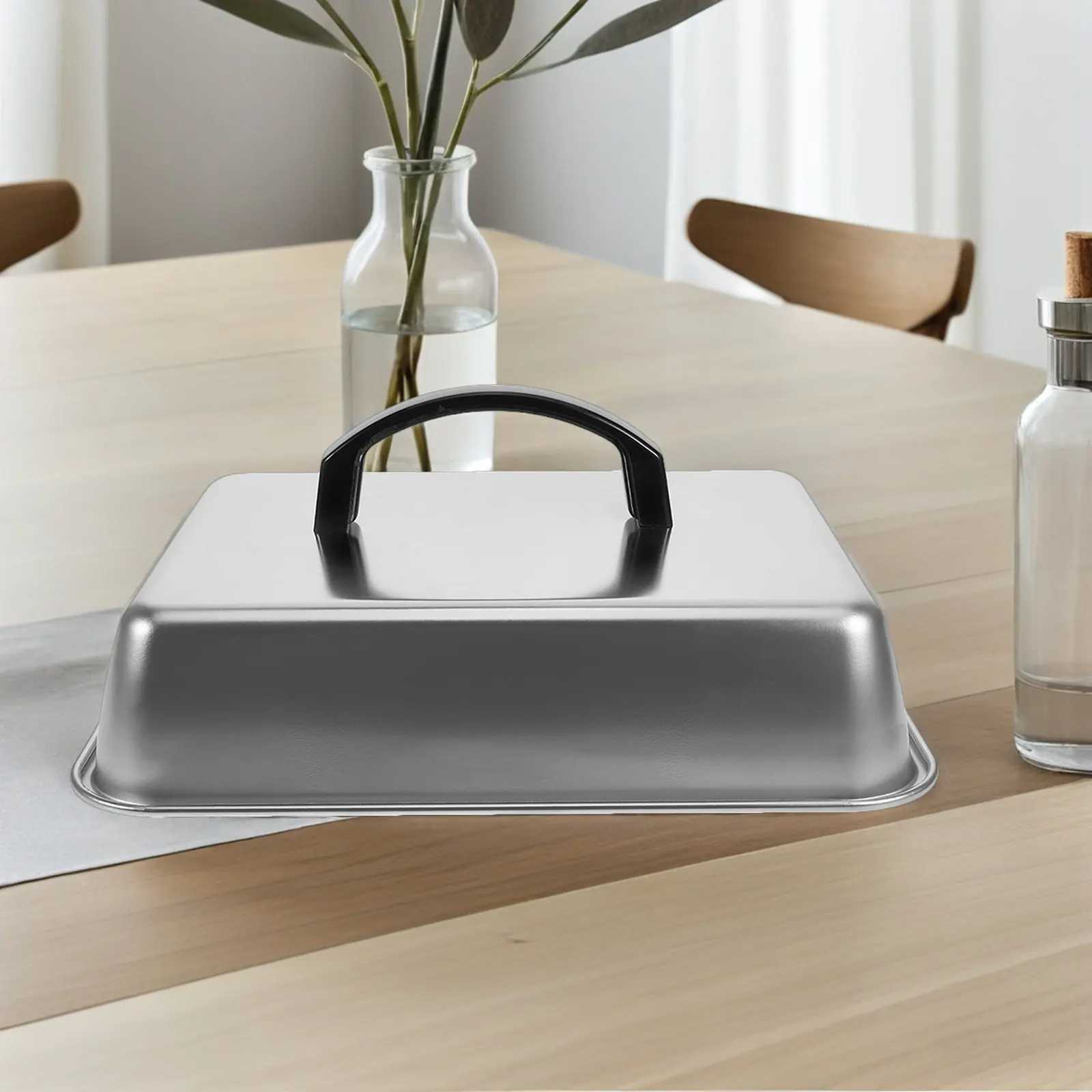 Rectangular Stainless Steel Basting Cover Cheese Melting Dome Grill Pan Lid Handle Metal Steam Cover Bbq Western view 5