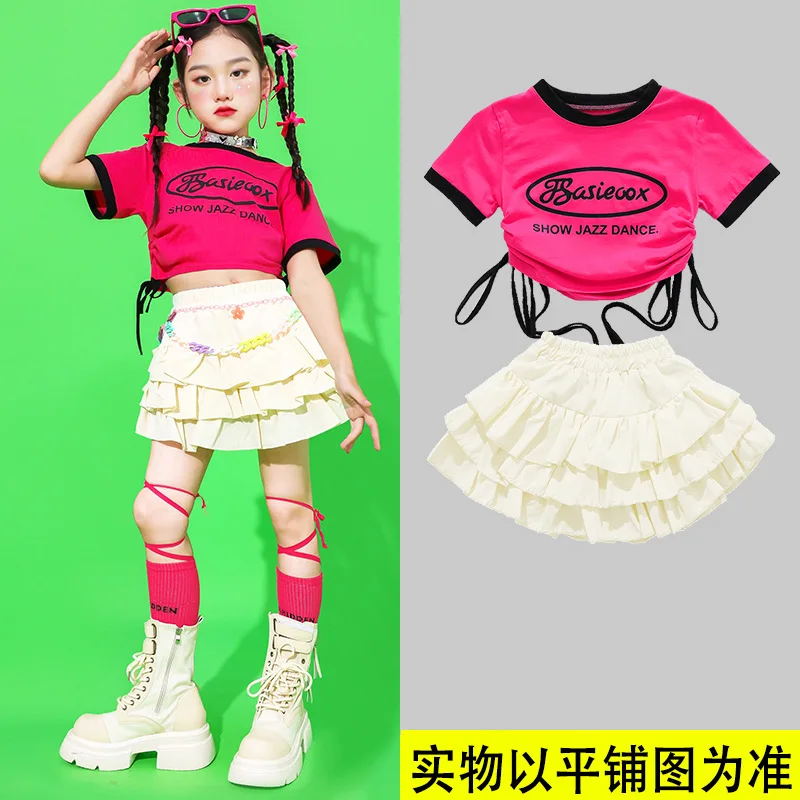 Mädchen Schöne Street Hip Hop Crop Top Silber Tiered Röcke Kind Gedruckt T-shirt Kleidung Sets Kinder Street Dance Jazz Kostüme