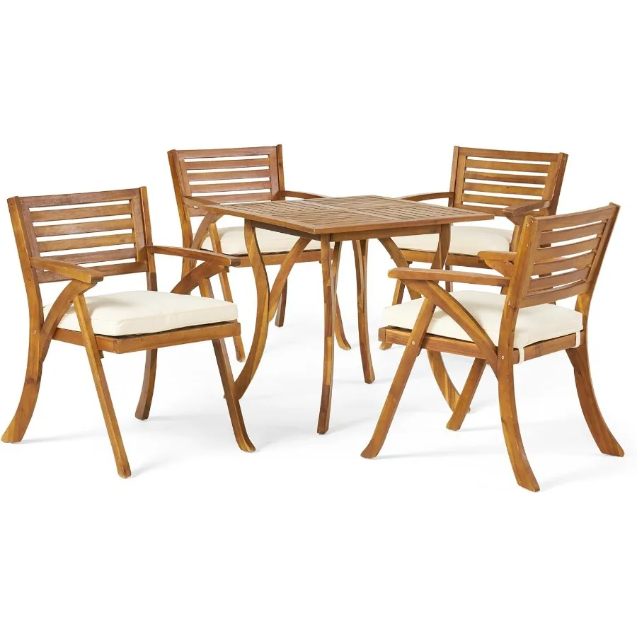 

OUTDOOR HERMOSA 5 PIECE WOOD DINING SET WITH CUSHIONS