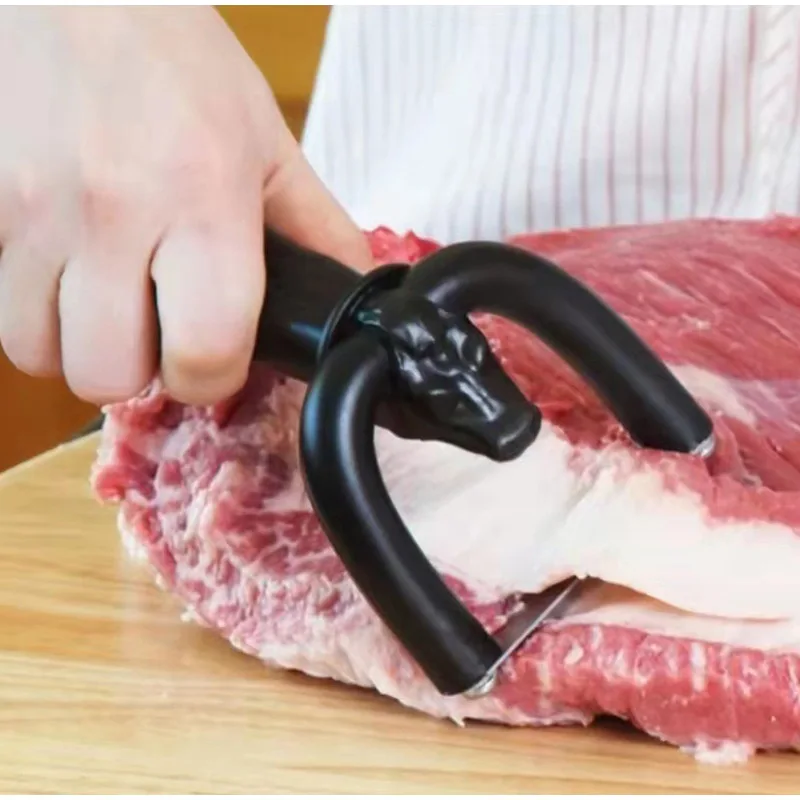 Mini Handheld Meat Scraper & Fat Trimmer Portable Stainless Steel Meat Cutter BBQ Kitchen Tool for Removing Fat & Skin