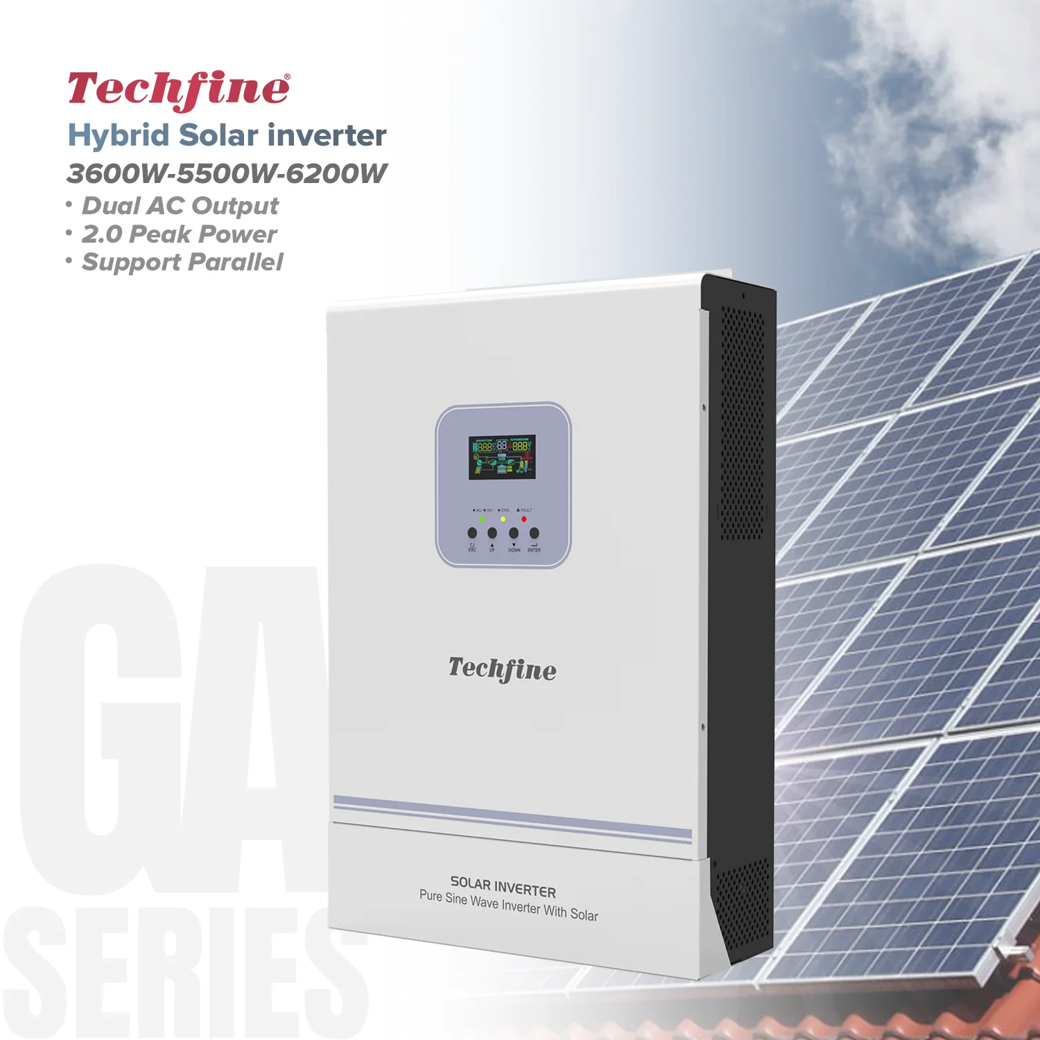 Techfine Inverter 6200w 5500W 3600W 3000W 48vdc 5500VA 5.5KW Wifi Monitoring Off Grid Hybrid Solar Inverter