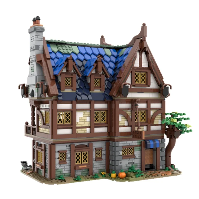 symoc Middeleeuwse Tavern & Inn MOC City straatgebouwsteen Bekijk architectuur modelblok Winkelkraam Traditionele huissteen