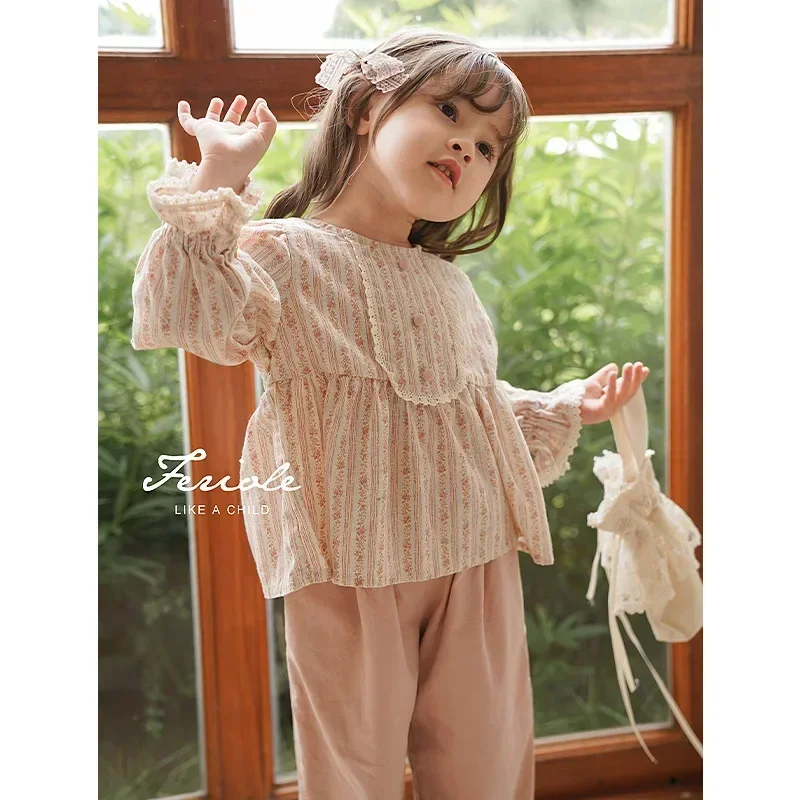 Camicia stile corte da ragazza HoneyCherry Nuova camicia da bambola floreale francese dolce vento per bambini Camicetta Lolita