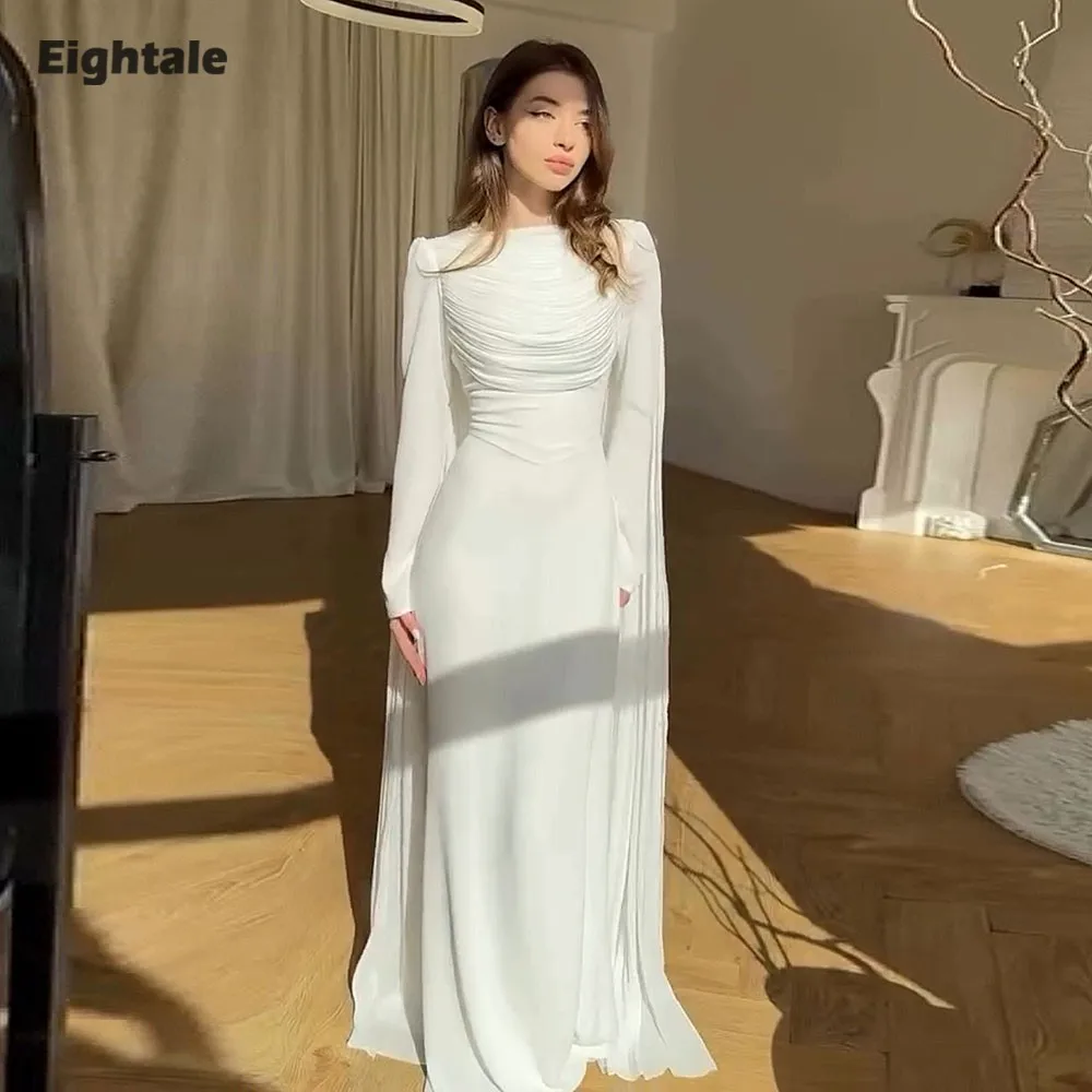 

Eightale Arabic Wedding Dresses O-Neck Customized Mermaid Muslim Bridal Gowns Long Sleeves Satin vestidos de novia