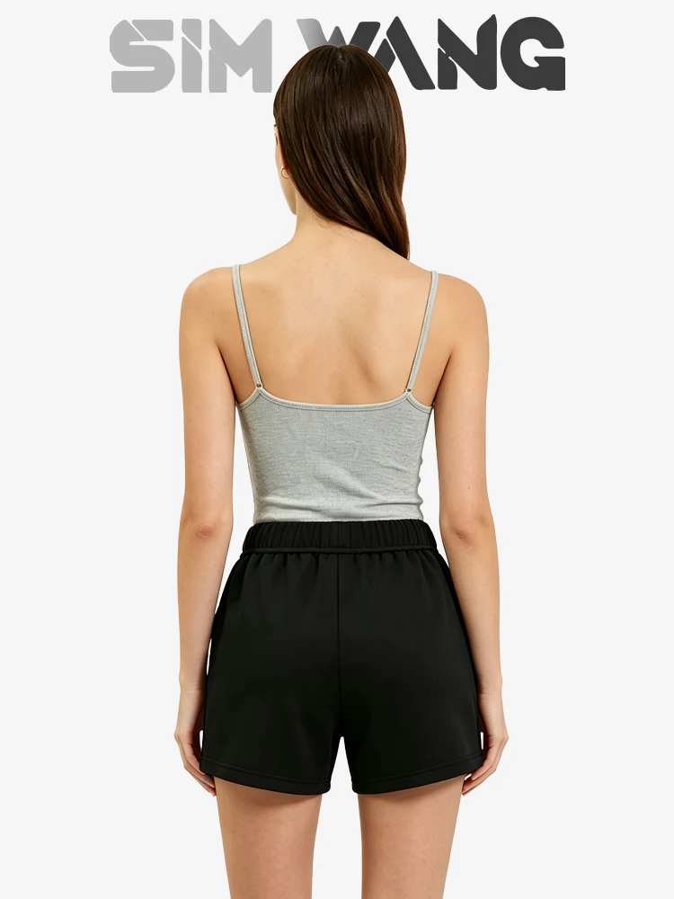 Basic Solid-Color Drawstring Wide-Leg Hot Pants with Loose Fit and Pockets for Casual Shorts