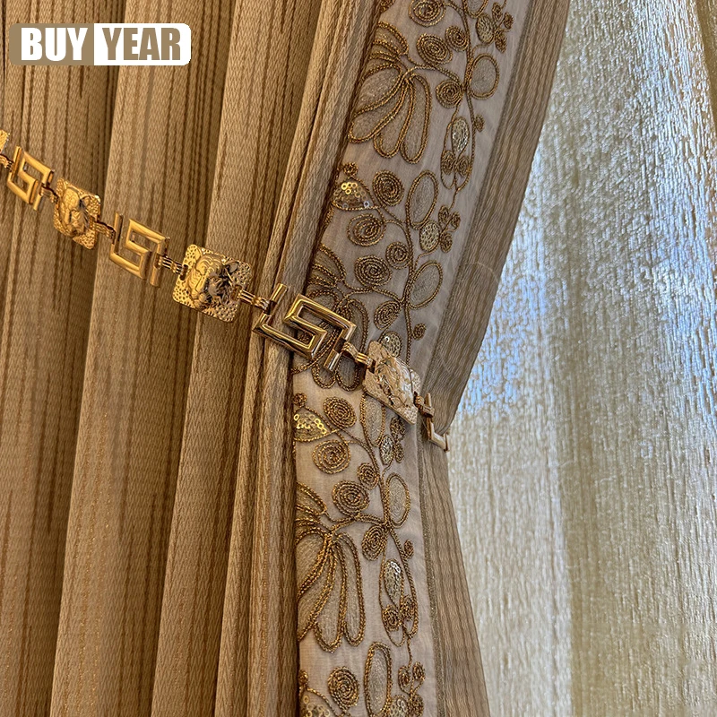 

French Light Luxury Relief Curtains for Living Room Bedroom High Precision Golden Meteor Shower Vertical Curtain Wiindow Custom