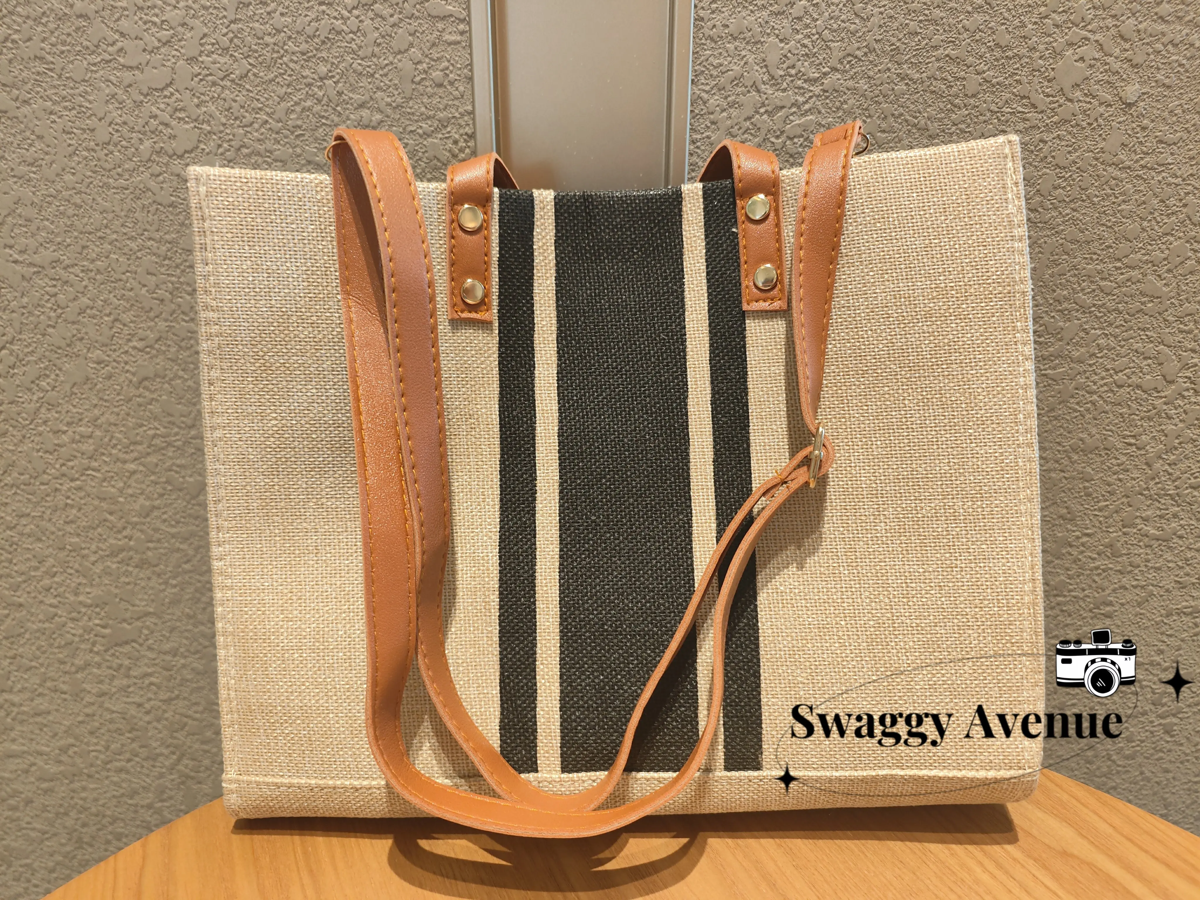 Women\'s Business Bag Tote Stripe Bag Handheld Summer High Capacity Canvas Luggage Outer Crossbody Messager Bag Casual Handbag