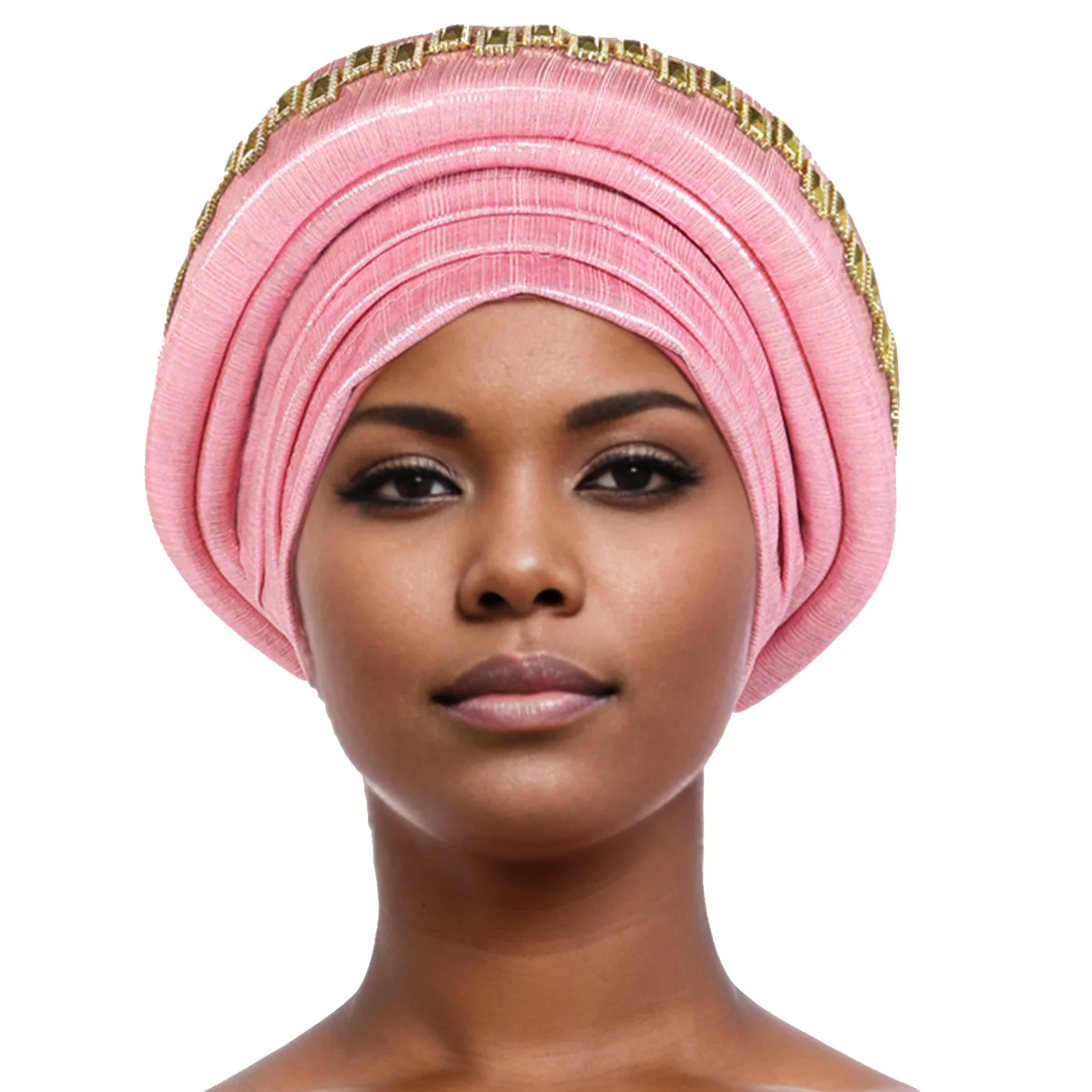 Handmade African Headtie Glitter Diamonds Wedding Auto Gele Nigerian Women's Headscarf Pleated Turban Cap Female Head Wraps