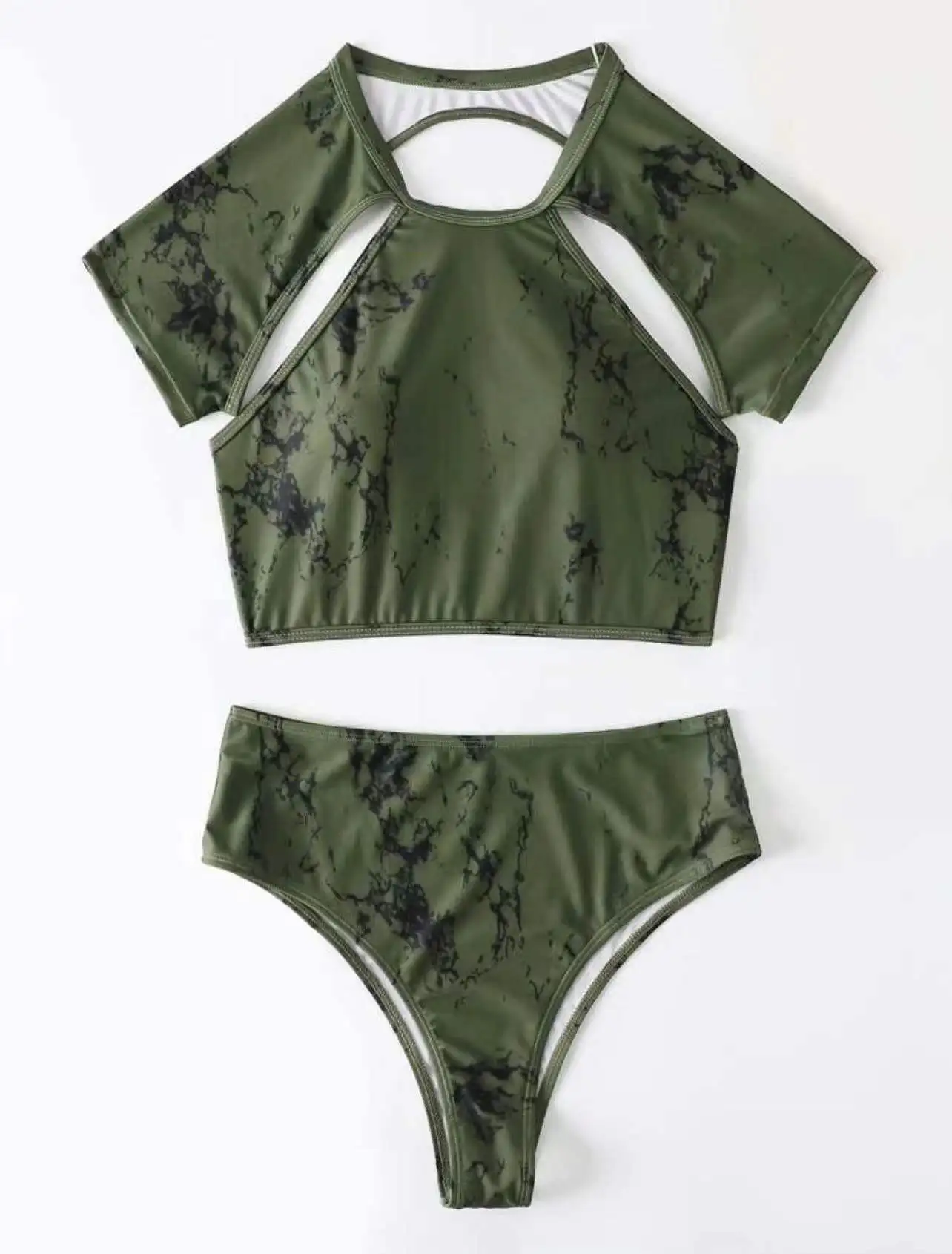 2026 Marble Print Bikinis Women High Neck Swimsuit High Waist Swimwear Female Bathers Bathing Swimming Suit Summer Beachwear