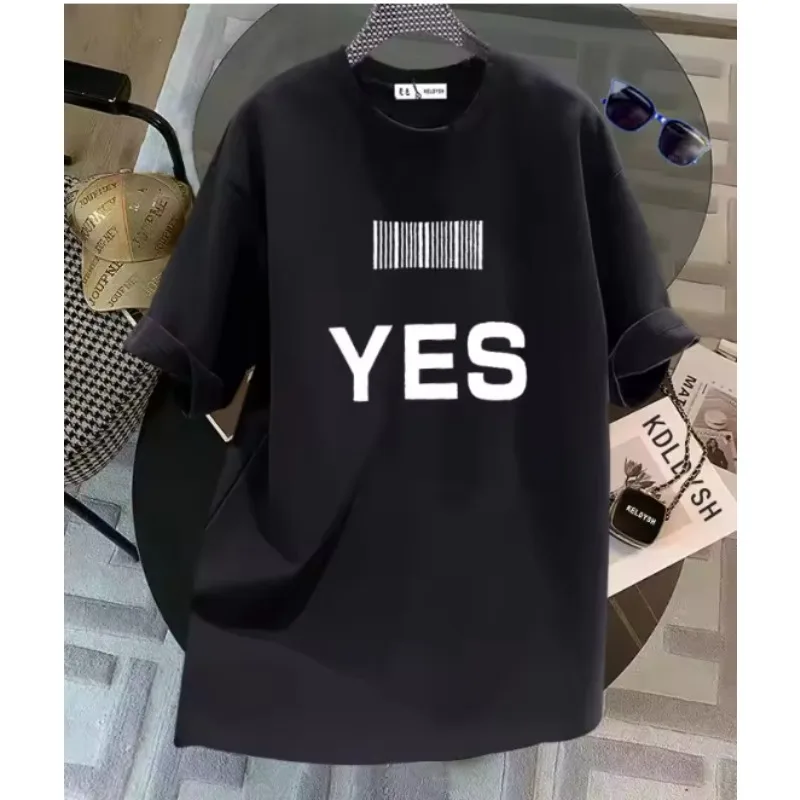 Summer Fashion Letter YES Print Short Sleeve T-shirts Women Clothing Chic Cotton Basic O-neck Top Tees Casual Loose Pullovers