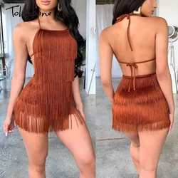 2022 Tassel Summer Dresses Female Halter Backless Casual Club Mini Dress Sexy Fringe Bandage Bodycon Party Dress Vestidos