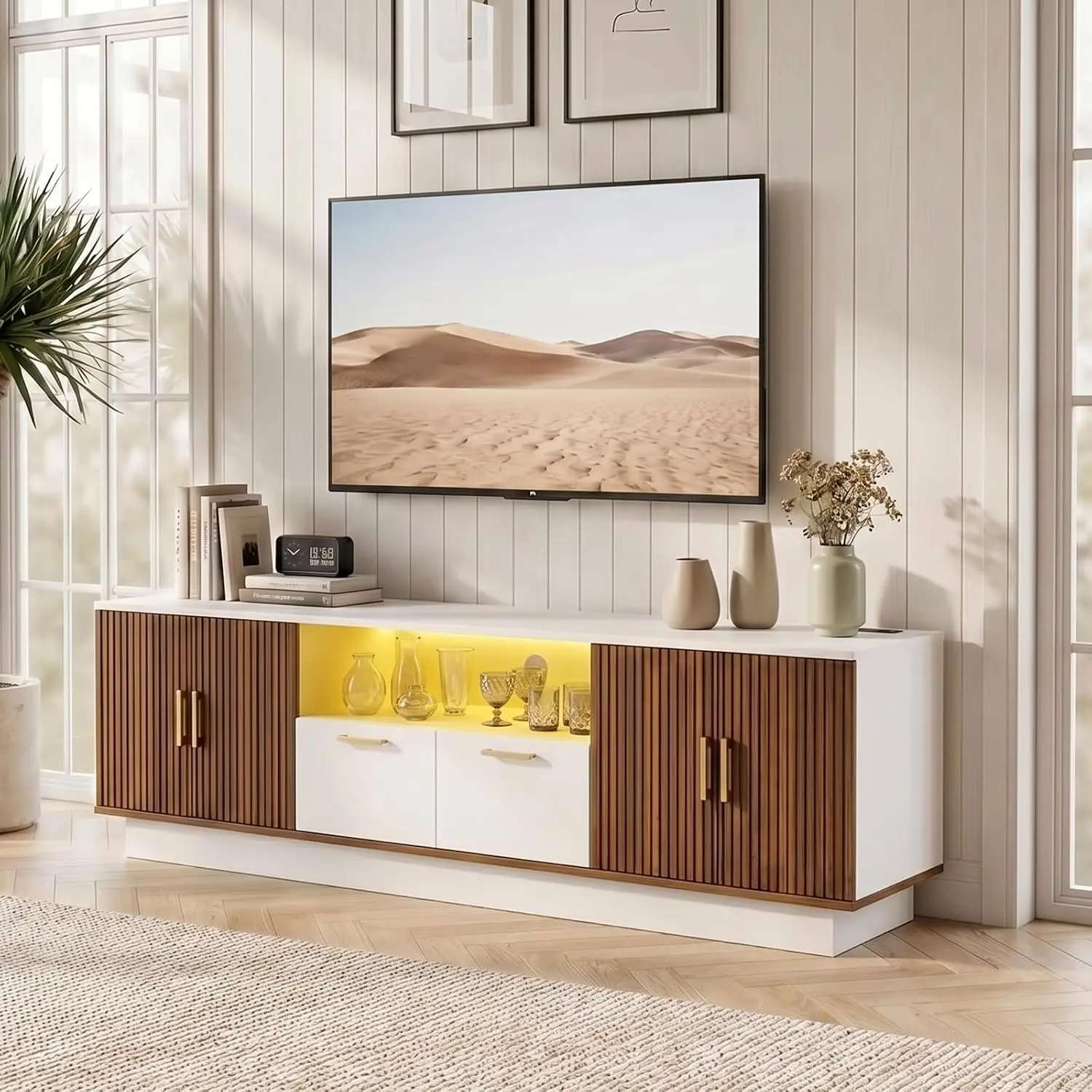 Aliexpress 70" TV Stand 80" TV Doors Storage Cabinets Drawers LED Lights Power Outlet Console Living Room Bedroom White-Brown, Customized - Aliexpress Deal