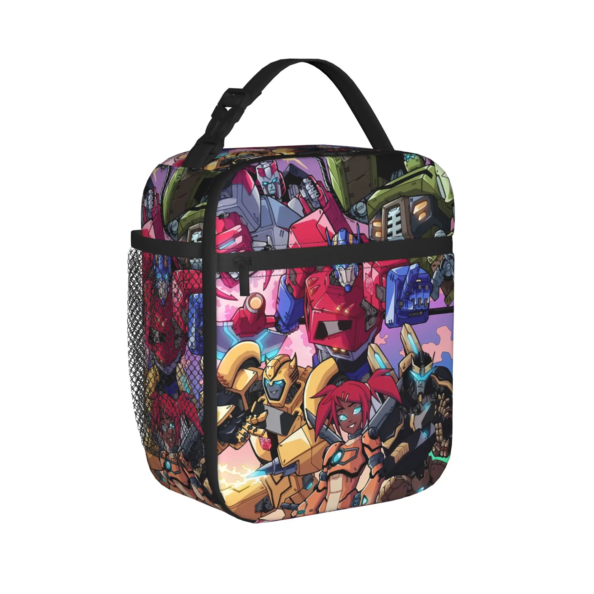 Transformered Cartoon Lunch Bag Kawaii Travel Lunch Box Print Convenient Tote Food Bags