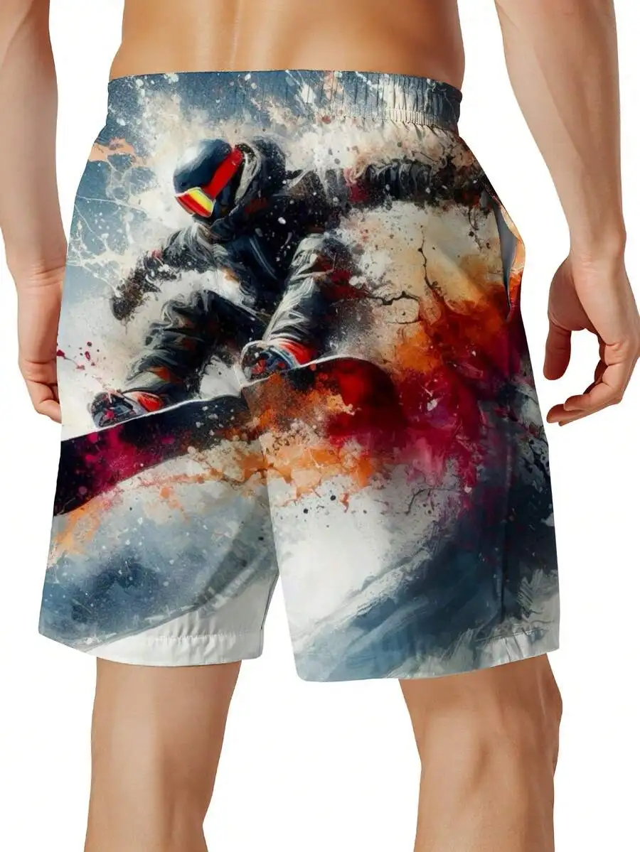 

Men Quick Dry Snowboarder Print Beach Shorts Summer Casual Swim Trunks