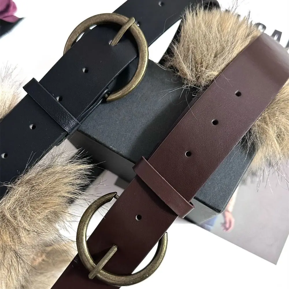 

Винтажный модный дизайн, ремни из искусственного меха, панк Y2K, пушистый пояс, универсальные поясные ремни, женская мода