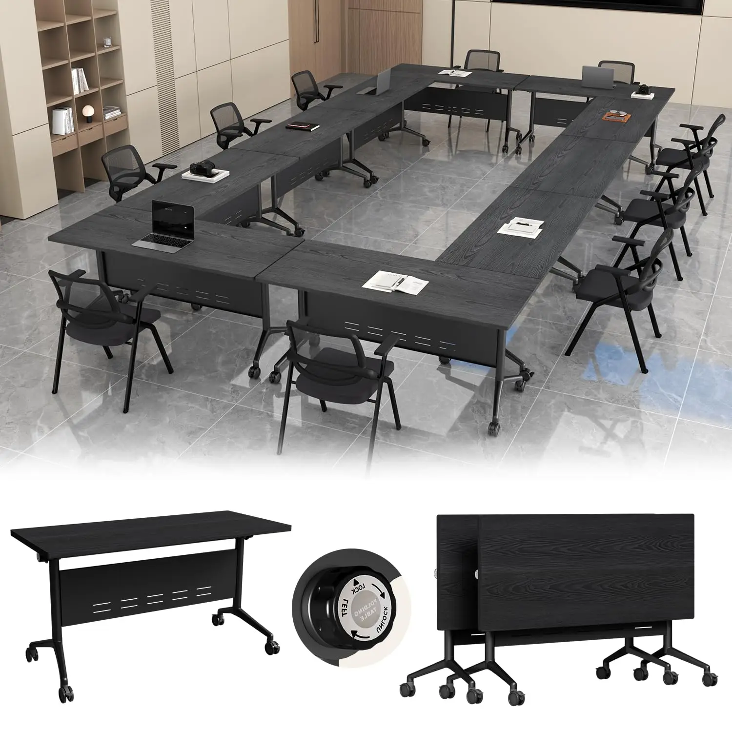 Flip Top Design,360 Degree Swivel Casters,Space Saving,Flexible Combination,for Seminar Training,Quick Assemble,Easy to Clean