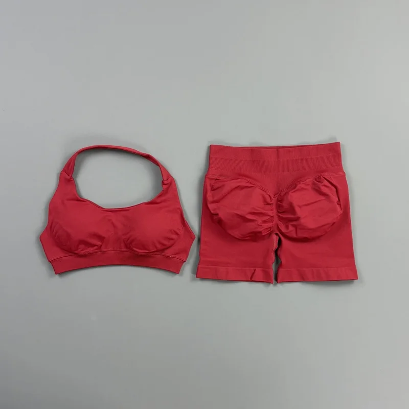 2-teiliges HISTELLO Impact Gym Set für Damen, Sport-BH und Shorts, offener Rücken, Scrunch-Butt, nahtloses Workout-Jogging-Sport-Trainingsset – Detail 18