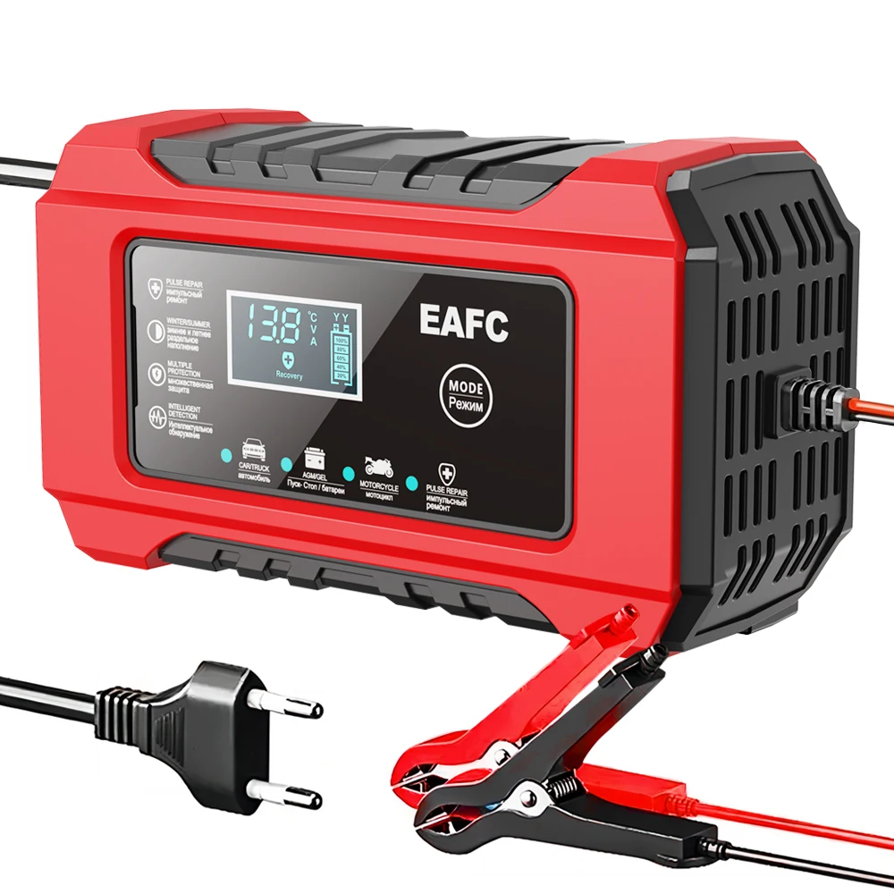 

Car Battery Charger 12V 6A Pulse Repair LCD Display Smart Fast Charge AGM Deep Cycle GEL Lead-Acid Charger For Auto Motorcycle