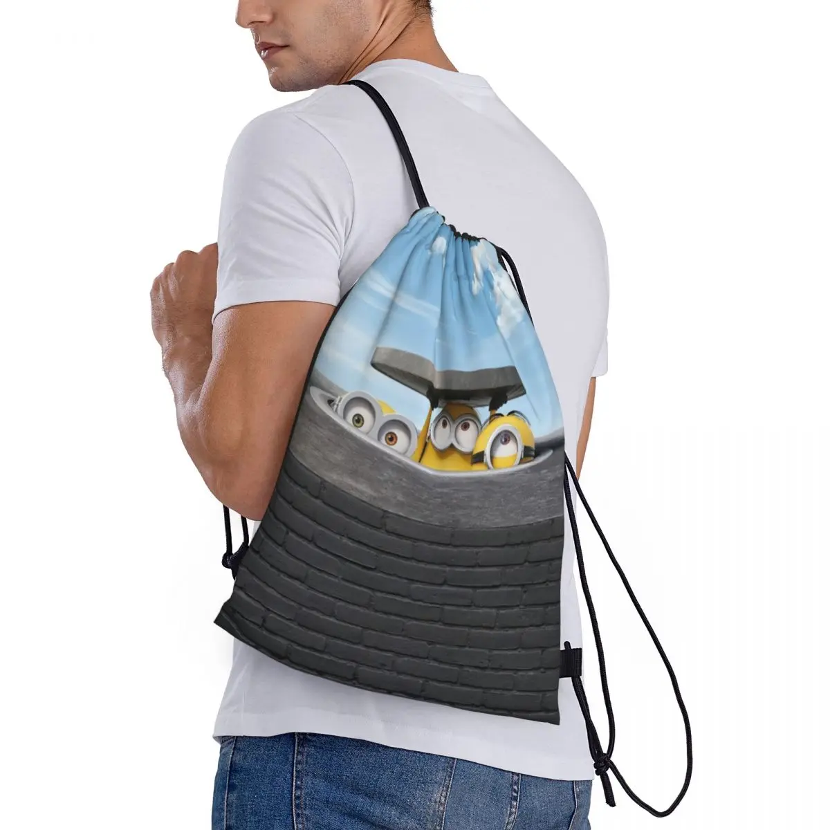 Minions-bolsa de viaje con cordón para adolescentes, paquete de almacenamiento, bolsa de mano para playa, bolsa de zapatos deportivos para la escuela, portátil