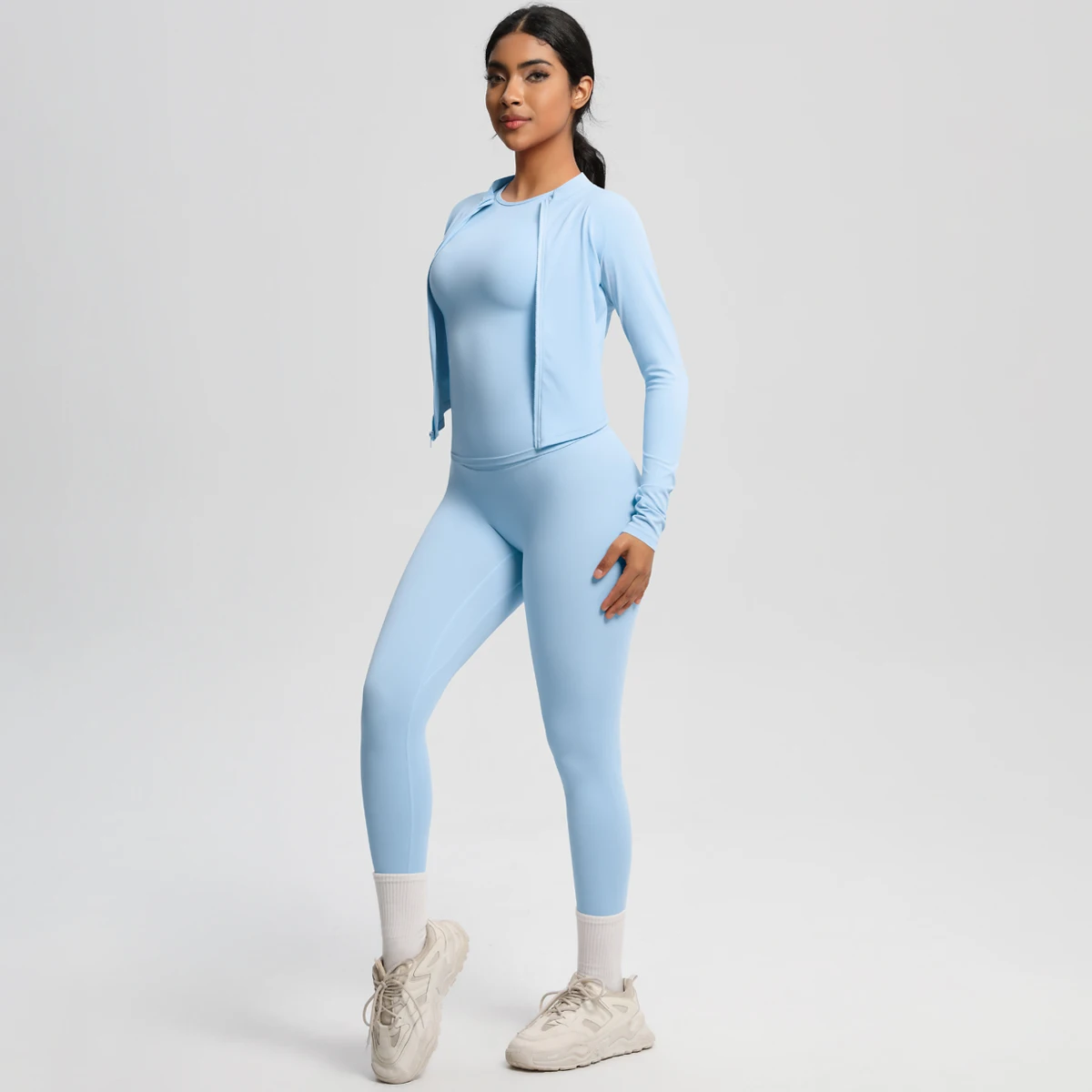 

3 Pcs Quick Drying Legging Yoga Set Outdoor Running Fitness Sports Trousers Long Sleeved Yoga Set Solid Color Nylon Yoga Clothes