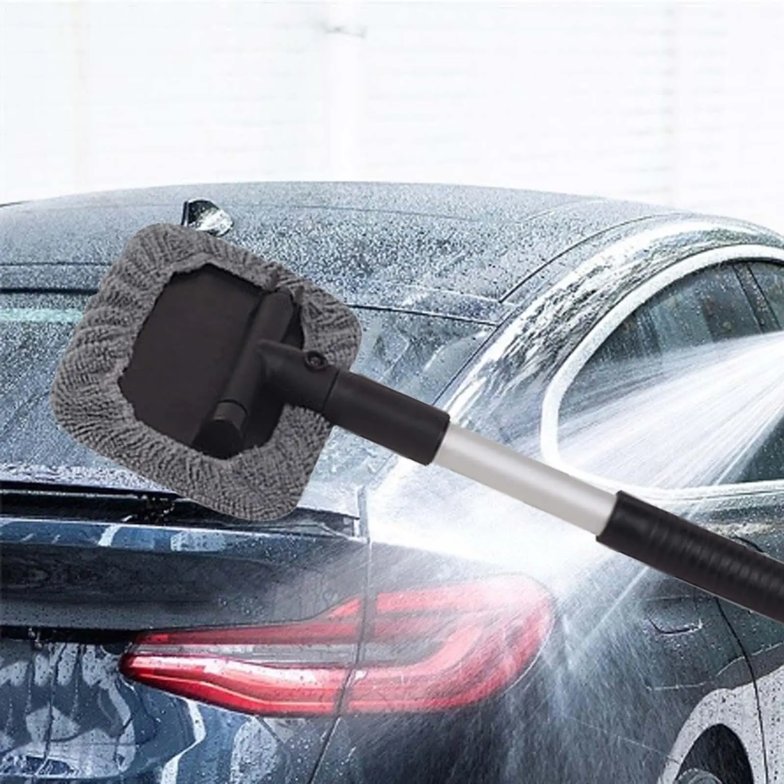 Microfiber Car Window Cleaning Tool Strong Water Absorption Extendable 180 Rotation Telescoping Aluminum Alloy Pole Glass Wiper