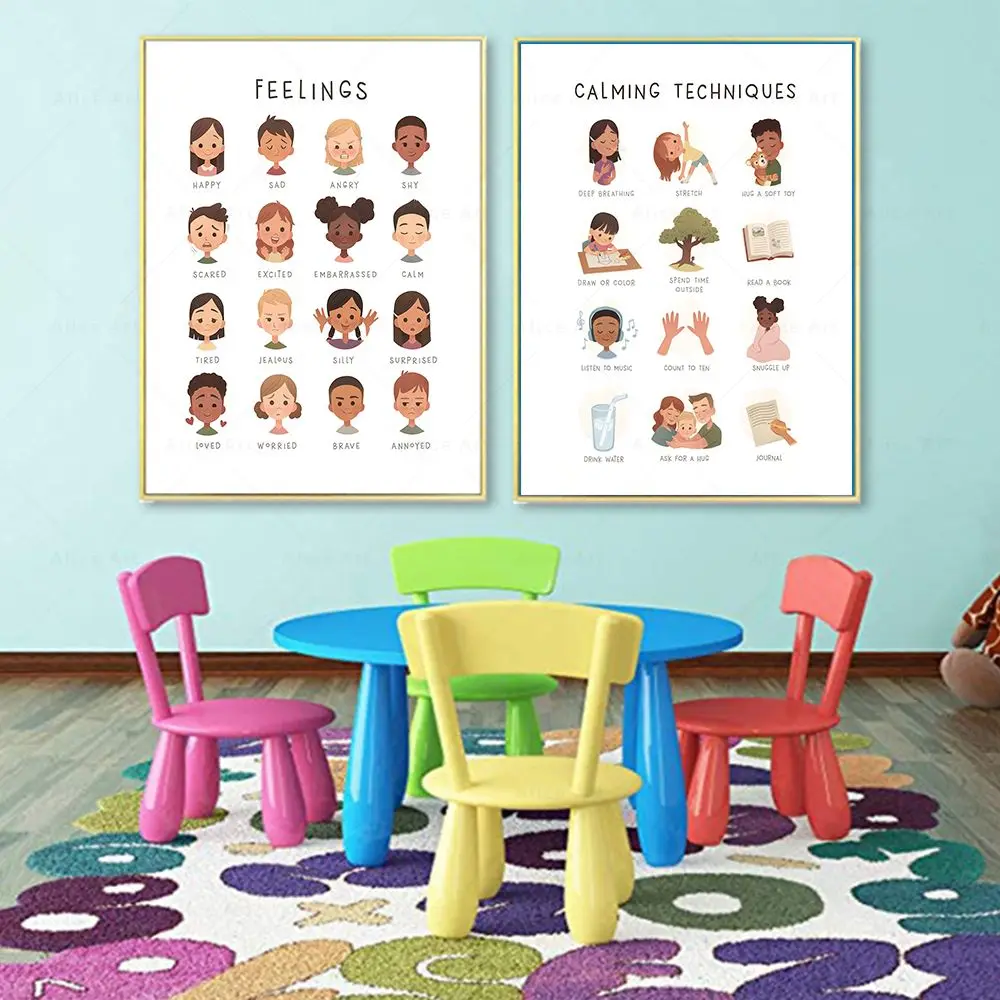 Feelings Canvas Poster Calming Techniques Emotions Chart Print Affirmation for Kids Wall Art Picture Montessori Homeschool Decor