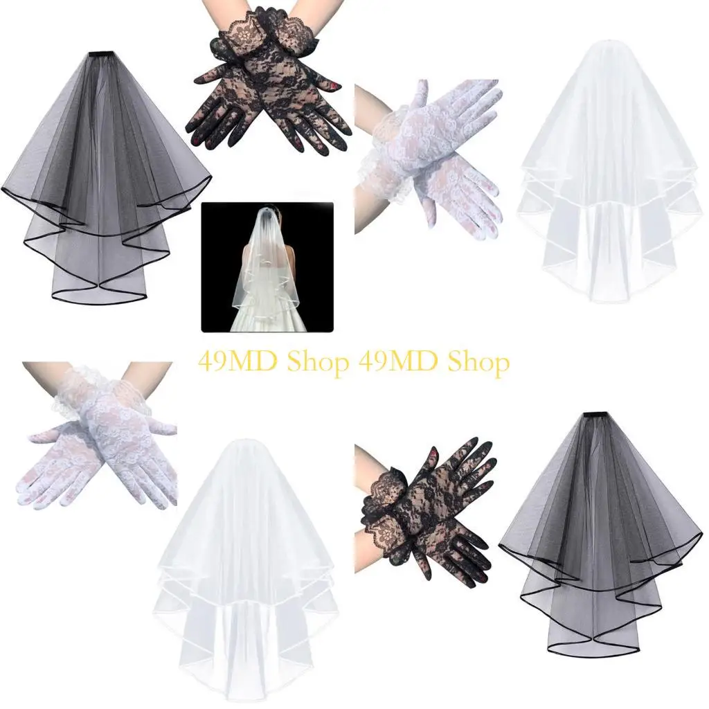 

49MD Bridal Veil Lace Hand Gloves for Women and Girls in Theme Wedding Costume