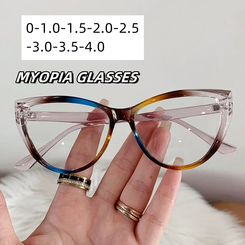 

Men Women Vintage Cat Eye Myopia Glasses Blue Light Blocking Near Sight Eyeglasses Ultra Light Short Sight Eyewear 0 To -4.0