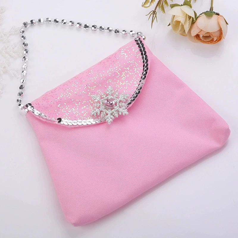 Kids Princess Handbag Snowflake Glitter Mini Purse Girls Cosplay Bag Children Beaded Chain Shoulder Bag Costume Accessories