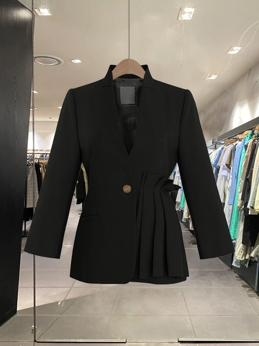 Fashion Design Sense Niche Slim Waist Blazer Coat 2024 New Autumn Korean Version Temperament Folds Women Blazers and Jackets