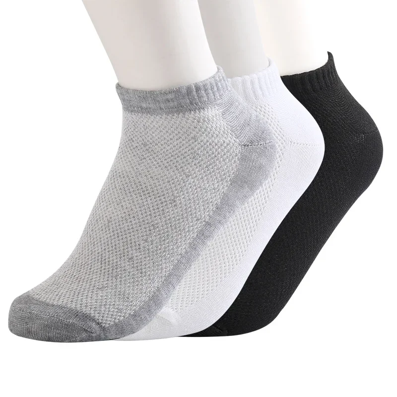 5Pairs Low Cut Men Socks Solid Black White Gray Cotton Mesh Breathable Short Sock Women Men Absorb Sweat Sports Socks Ankle Sock