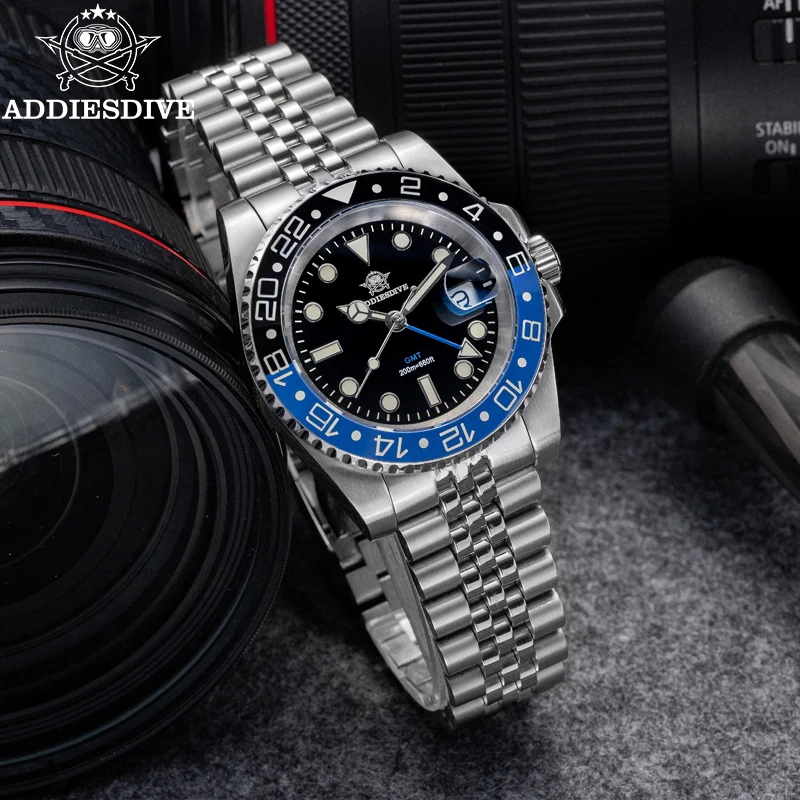 

ADDIESDIVE лучший бренд GMT кварцевые часы для мужчин модные светящиеся часы из нержавеющей стали 20 бар часы для дайвинга классические AD2050 Reloj Hombre