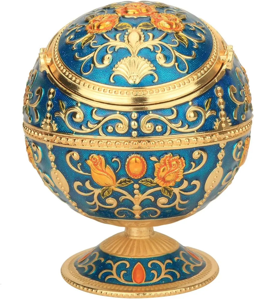 

Portable Windproof Metal Ashtray with Lid for Indoor Outdoor Use, Great Gift for Men and Women in Blue-Gold Rose