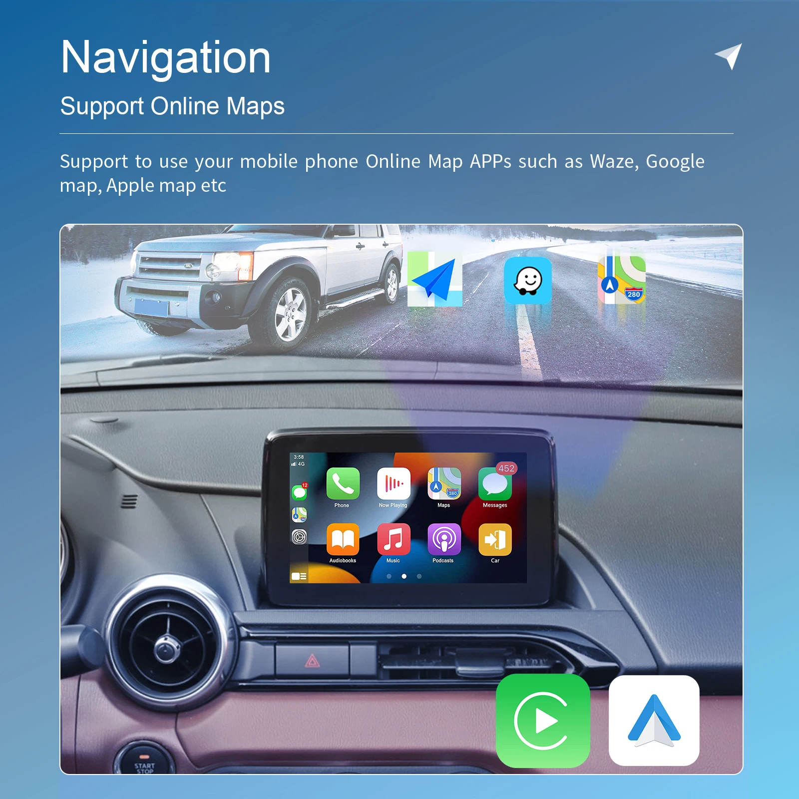 Podofo Android Auto CarPlay USB Adapter for Mazda Ai Box Apple Carplay for Mazda 2 3 6 CX30 CX5 CX8 CX9 Voice Assistant