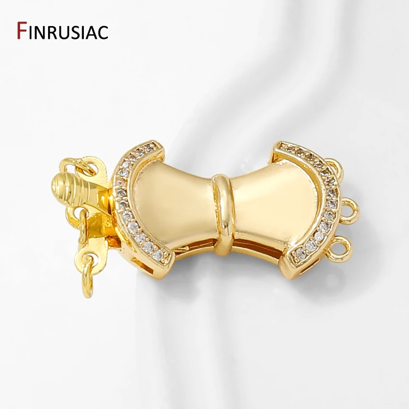 14K Gold Plated Brass Insert Fasteners Clasps.Inlaid Zircon Layered Clasps With Connectors Ring For DIY Jewelry Making Supplies
