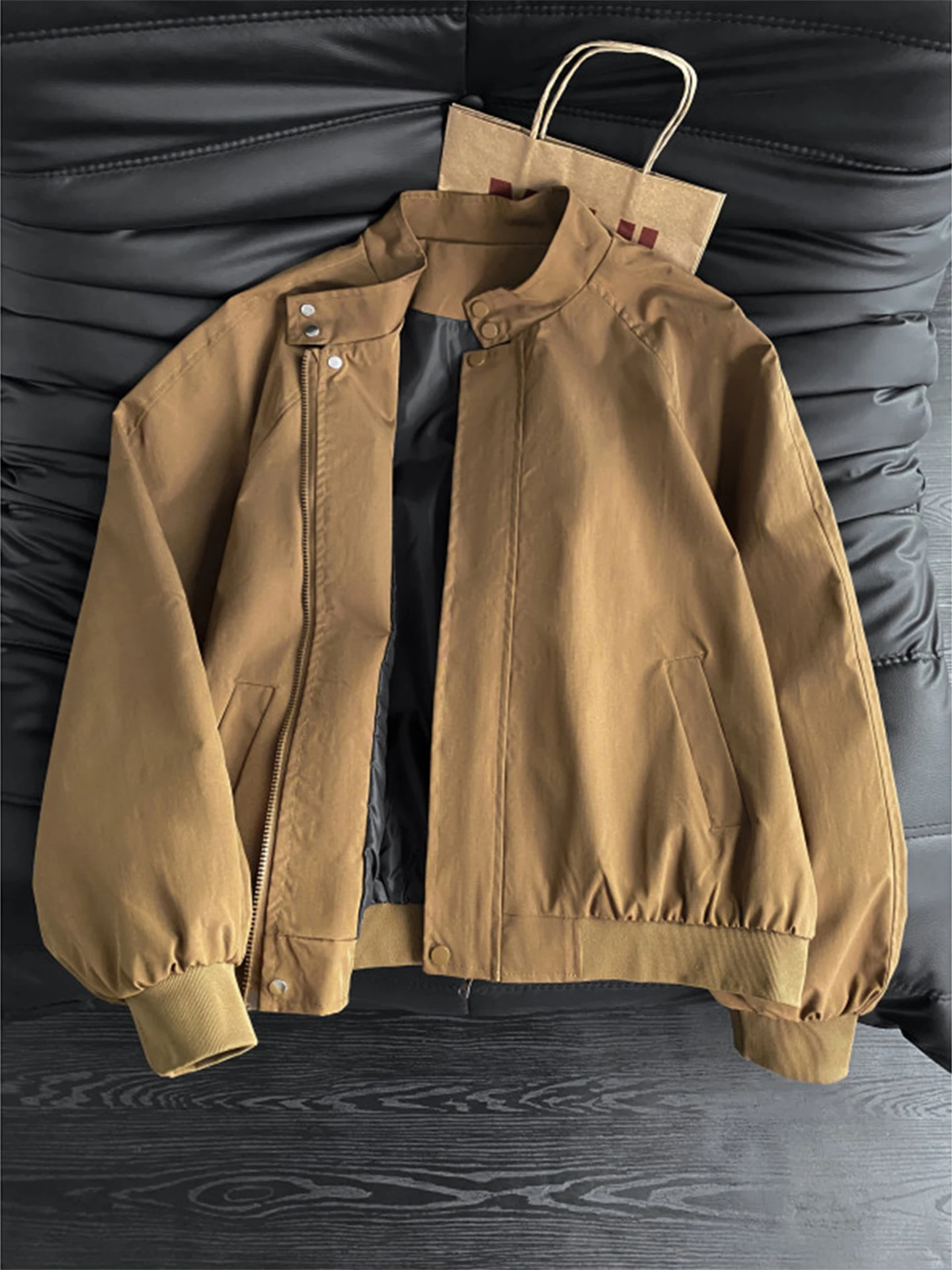 

Мужская куртка-бомбер Barnes Brown для весны и осени, американская куртка-харингтон, бейсбольная куртка с воротником-стойкой, износостойкая