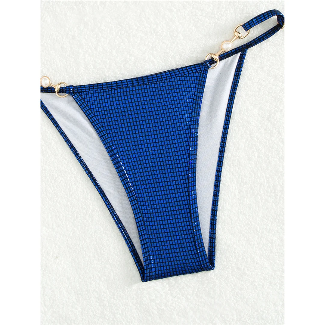 Sexy Perlen-Karomuster-Bikini mit Neckholder, Damen-Badeanzug, zweiteiliges Bikini-Set, Badeanzug mit hohem Beinausschnitt, Badebekleidung, Modell V6025. – Detail 14