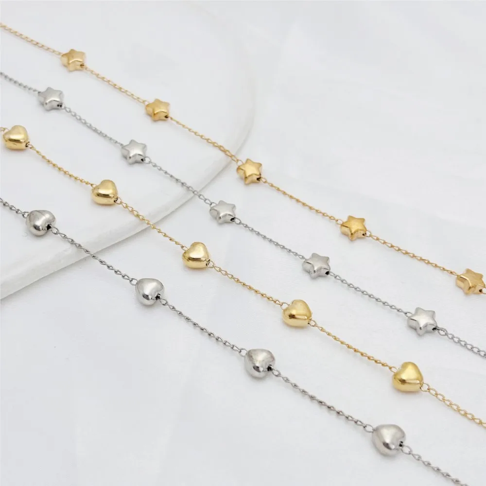 1Meter 6mm CCB Heart Star Bead Copper Chain for Bracelet Necklace Anklet Glasses Anti Slip Chains DIY Handmade Jewelry Making