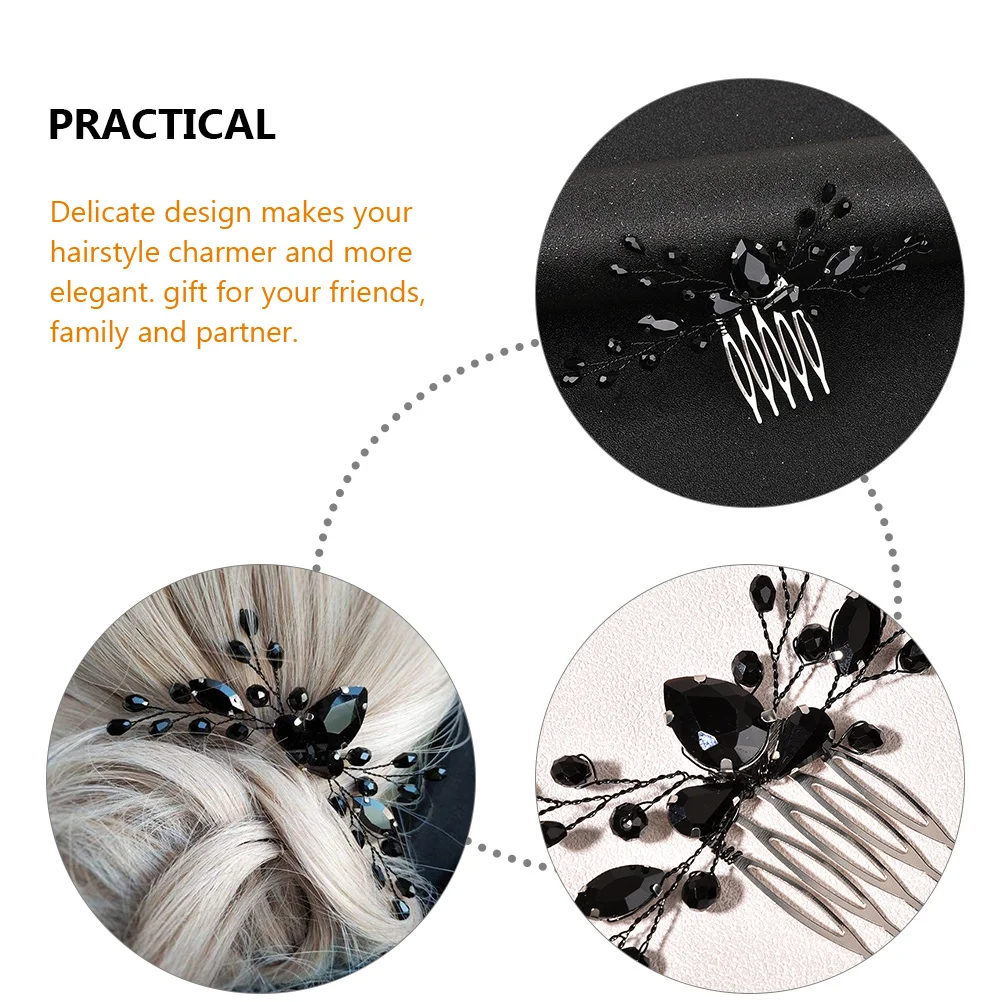 

Black Crystal Hair Accessories Women Headdress Wedding Decor Elegant Clips Bride Bridal Headwear Rhinestone Comb Fashion Insert