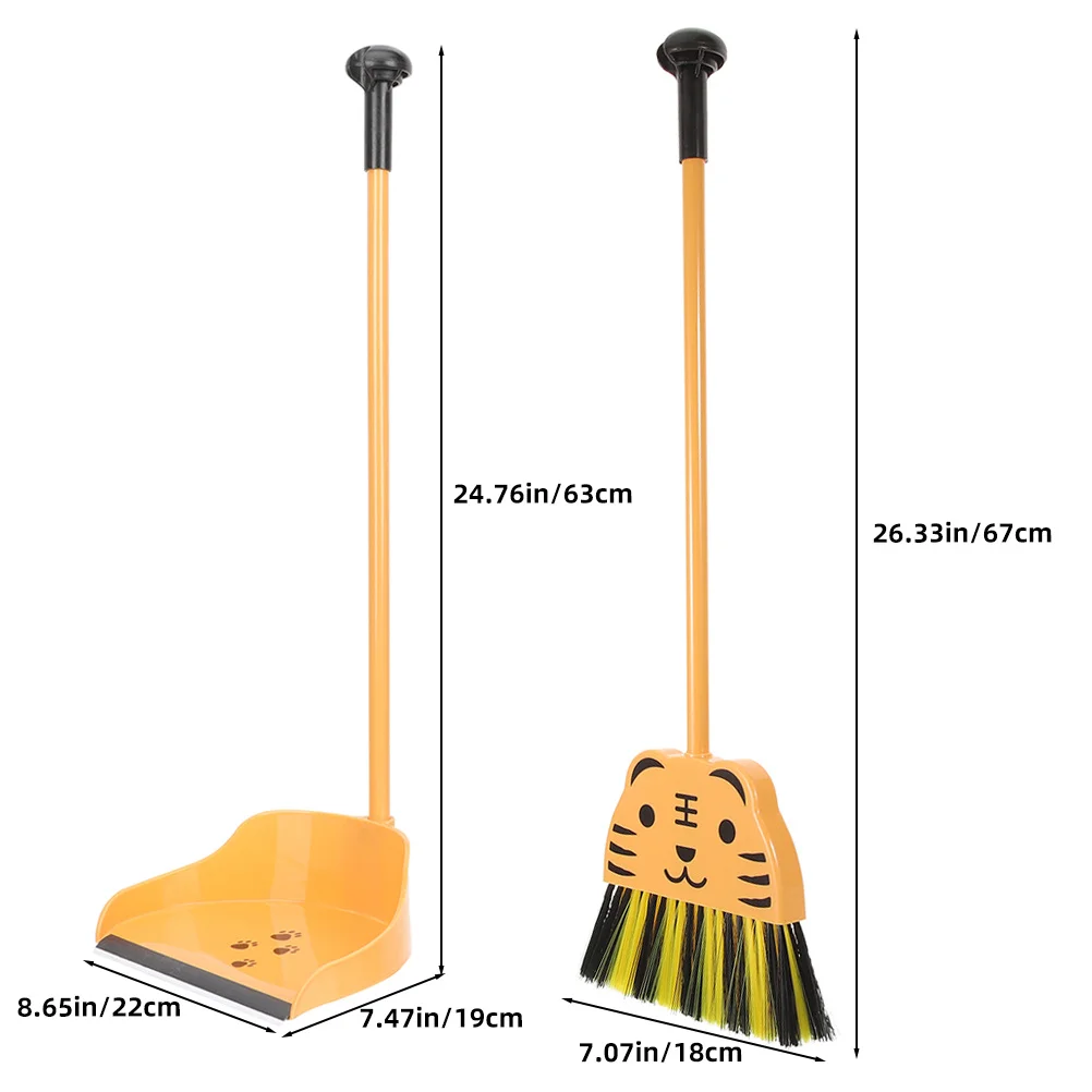 2Pcs Kids Cleaning Set Mini Broom Dustpan Tiger Pattern Pretend Play Household Role Play for Toddlers Preschool Boys Girls