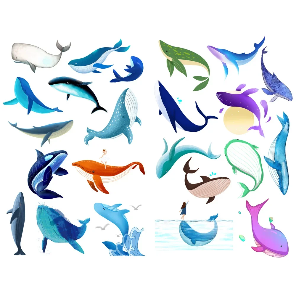 1 PCS Watercolor Whale Decor Cute Aesthetic Book Journal Stickers Scrapbooking Stationery Sticker Flakes Art Supplies