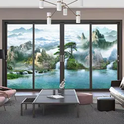Privacy Window Film Sun Blocking Non-Glue Static for Glass Door Decorative Film Natural Landscape Pattern Frosted Glass Sticker