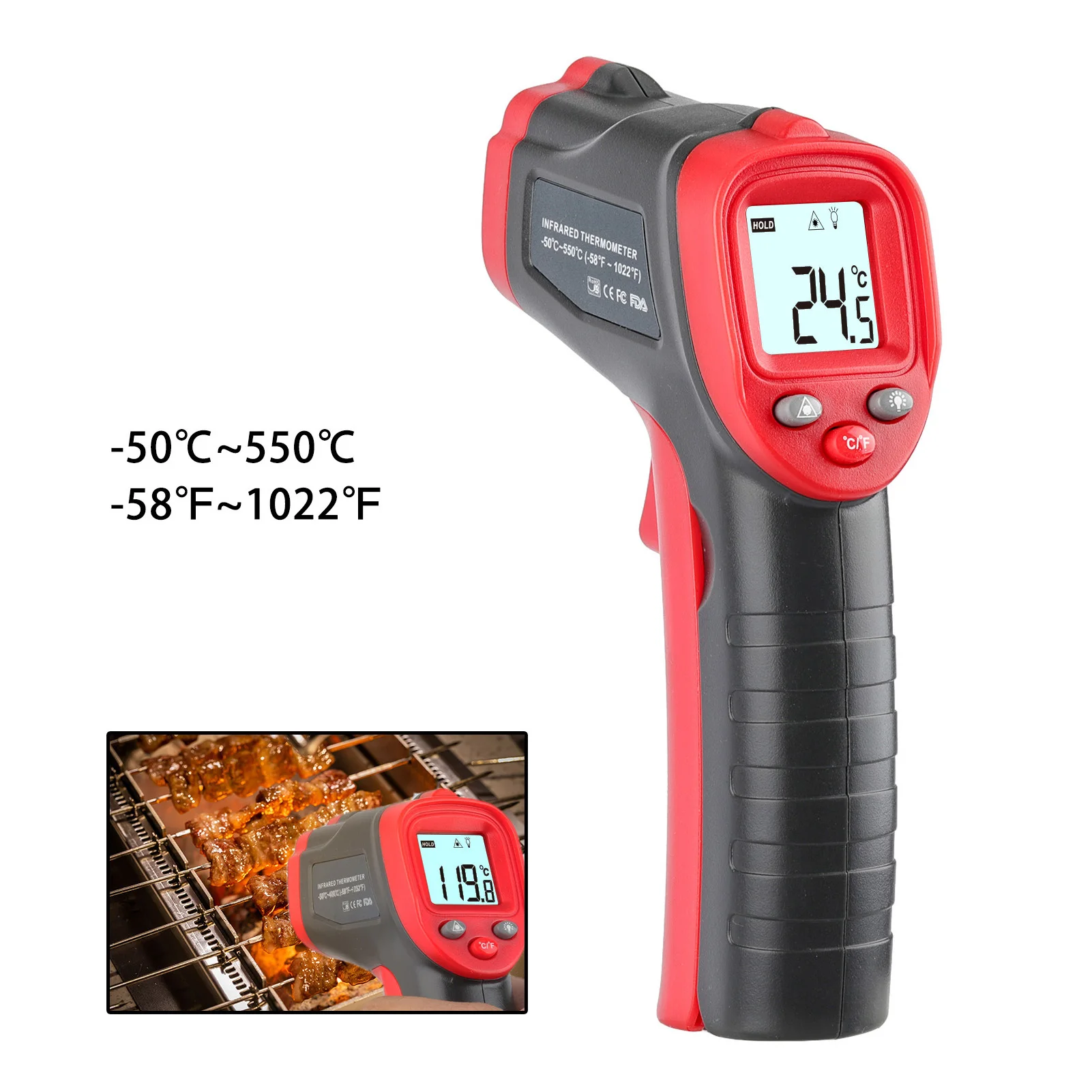 

Инфракрасный термометр с цифровым дисплеем, бесконтактный, диапазон -50°C ℃ ~550 ℃ Бесконтактный цифровой термометр-пистолет