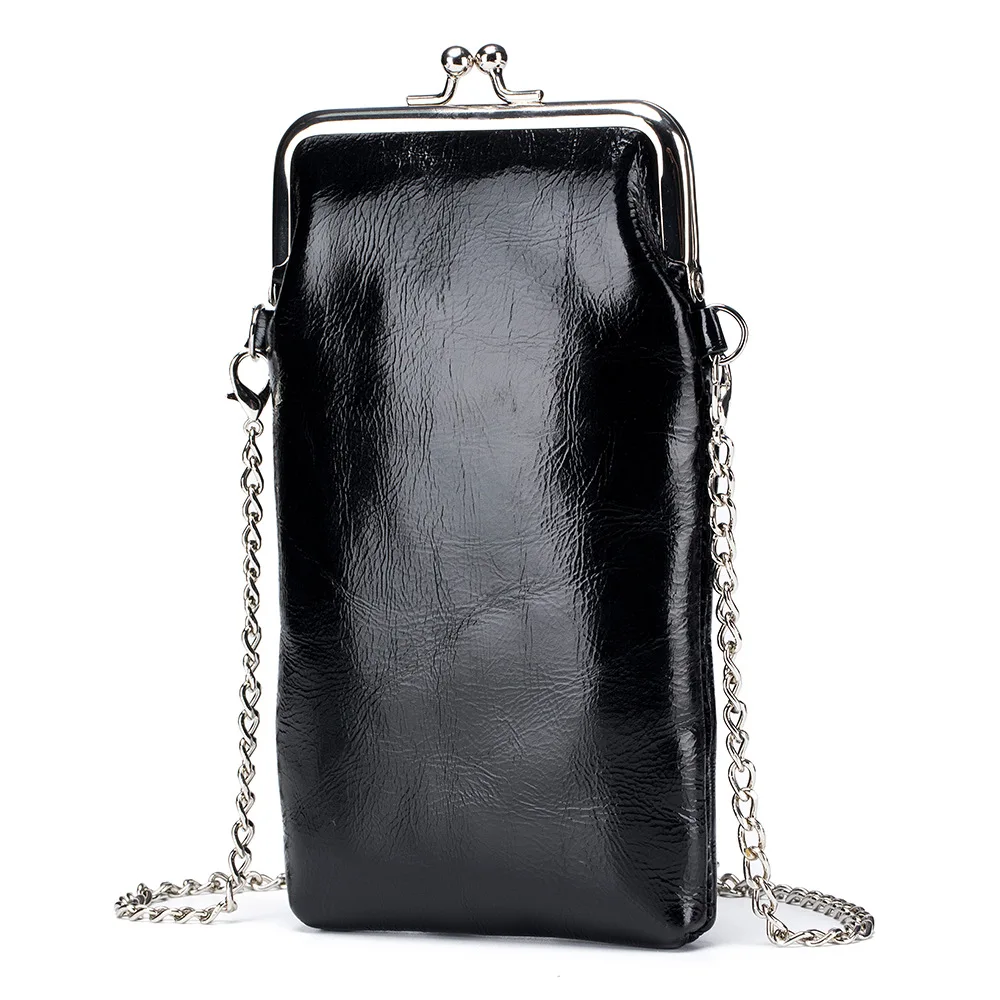 Genuine Leather Long Clip Phone Bag Wallet Ladies One Shoulder Chain Crossbody Bag Cowhide Lipstick Card Holder Purse For Women