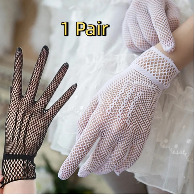 

Модные женские перчатки для девочек, защитные кружевные элегантные женские перчатки, черно-белые, 1 пара, горячая распродажа, сетчатые перчатки