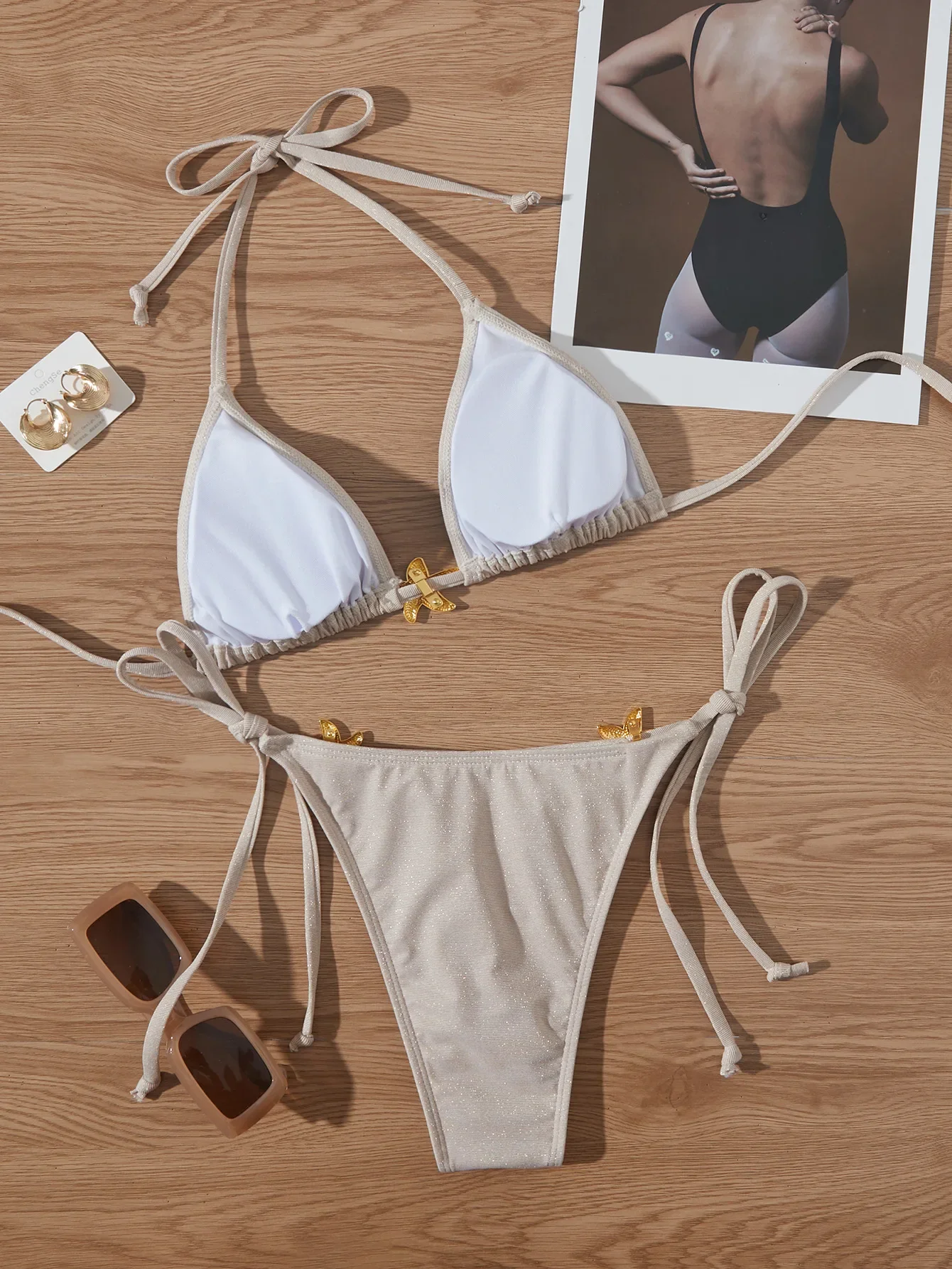 2025 Summer Holiday Women's High-End Solid Color Two-Piece Swimsuit Sexy Tight-Fit Beach Set Stylish & Elegant Summer Swimwear