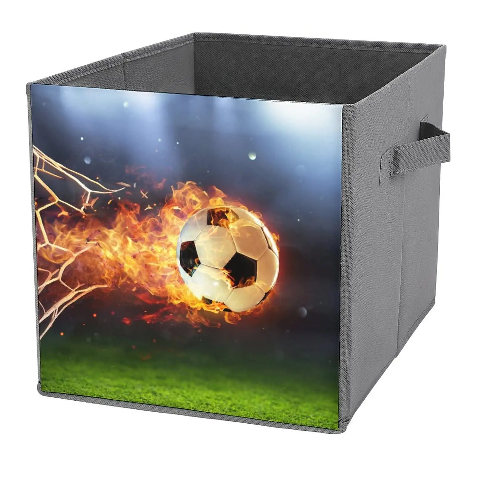 Flame Soccer Storage Cubes with Handles Foldable Fabric Bins Organizing Baskets for Shelves Closet Home Bedroom Living Room