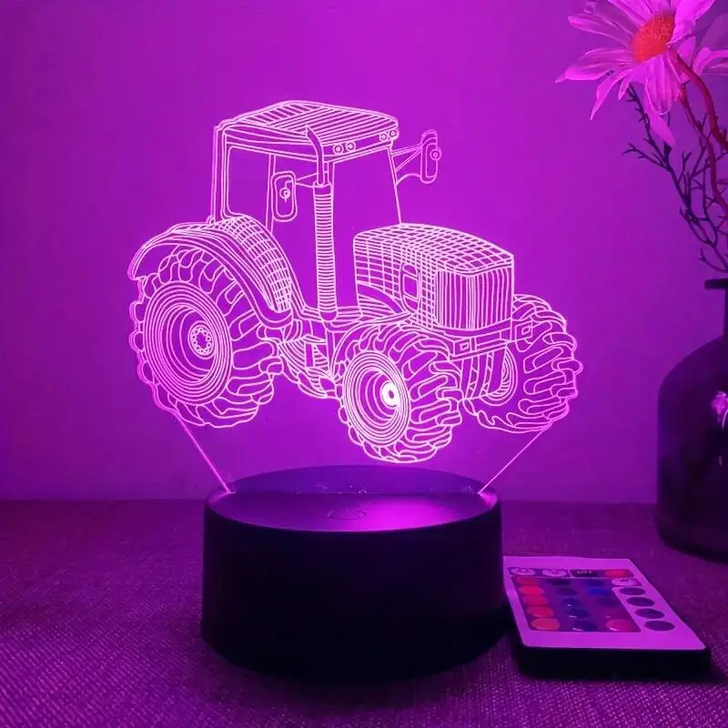 1pc Tractor 3D Night Light, 3D Optical Illusion Lamp With Touch & Remote Control, 16-Color Changing Ambient Light For Bedroom