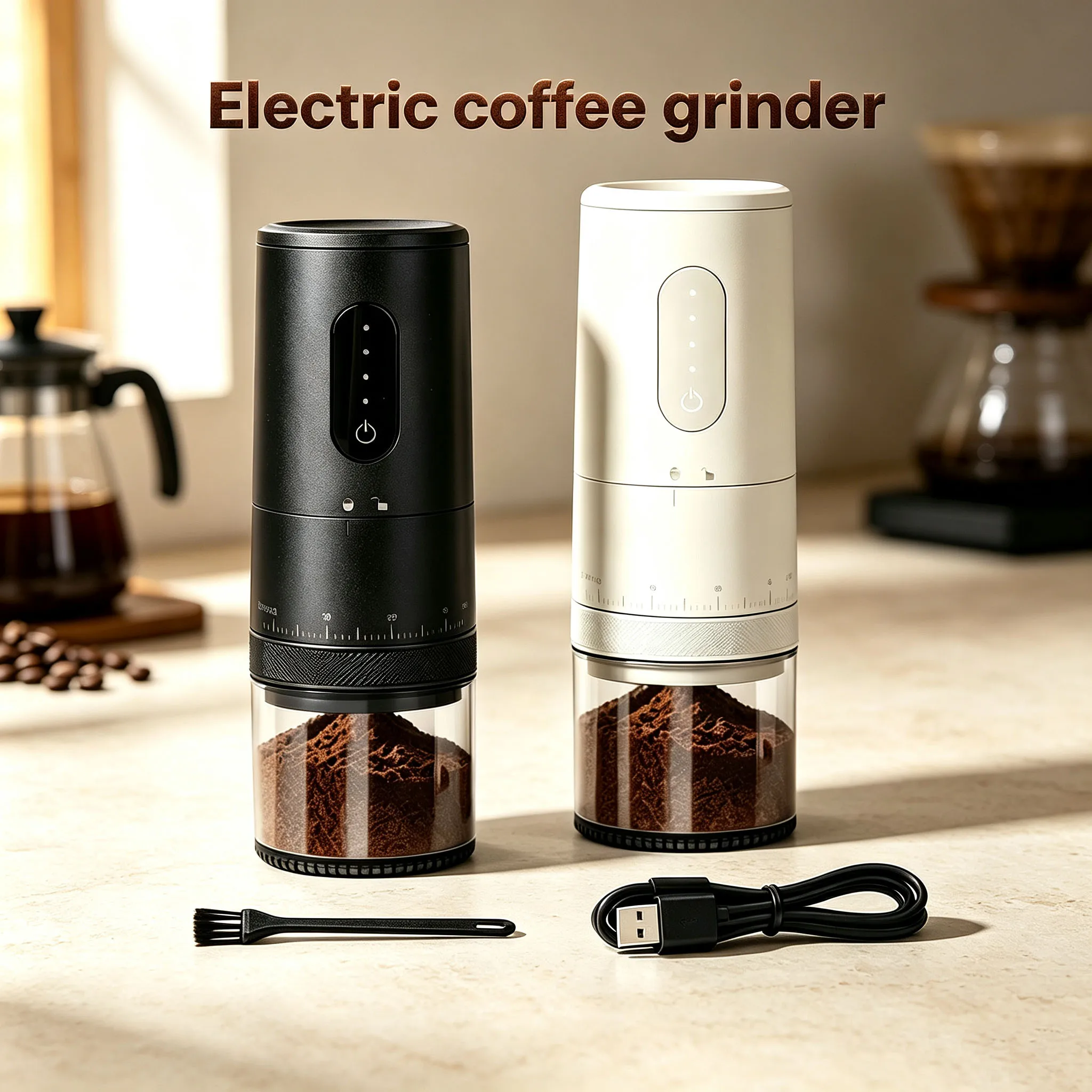 Portable Electric Coffee Grinder USB‑C Rechargeable Ceramic Burr Adjustable Grind Size Coffee Bean Mill for Home Camping Travel